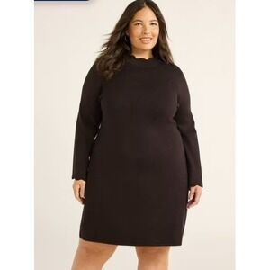 Free Assembly Women's and Women's Plus Cozy Yarn Mini Sweater Dress with Bell Sl